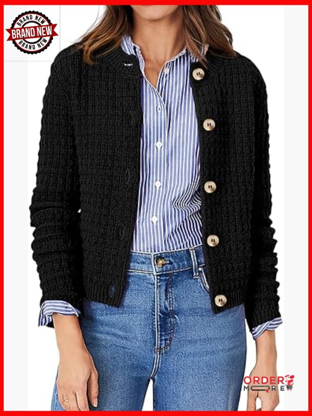 Women's Knit Cardigan Sweater Long Sleeve Open Front Button Down Jacket